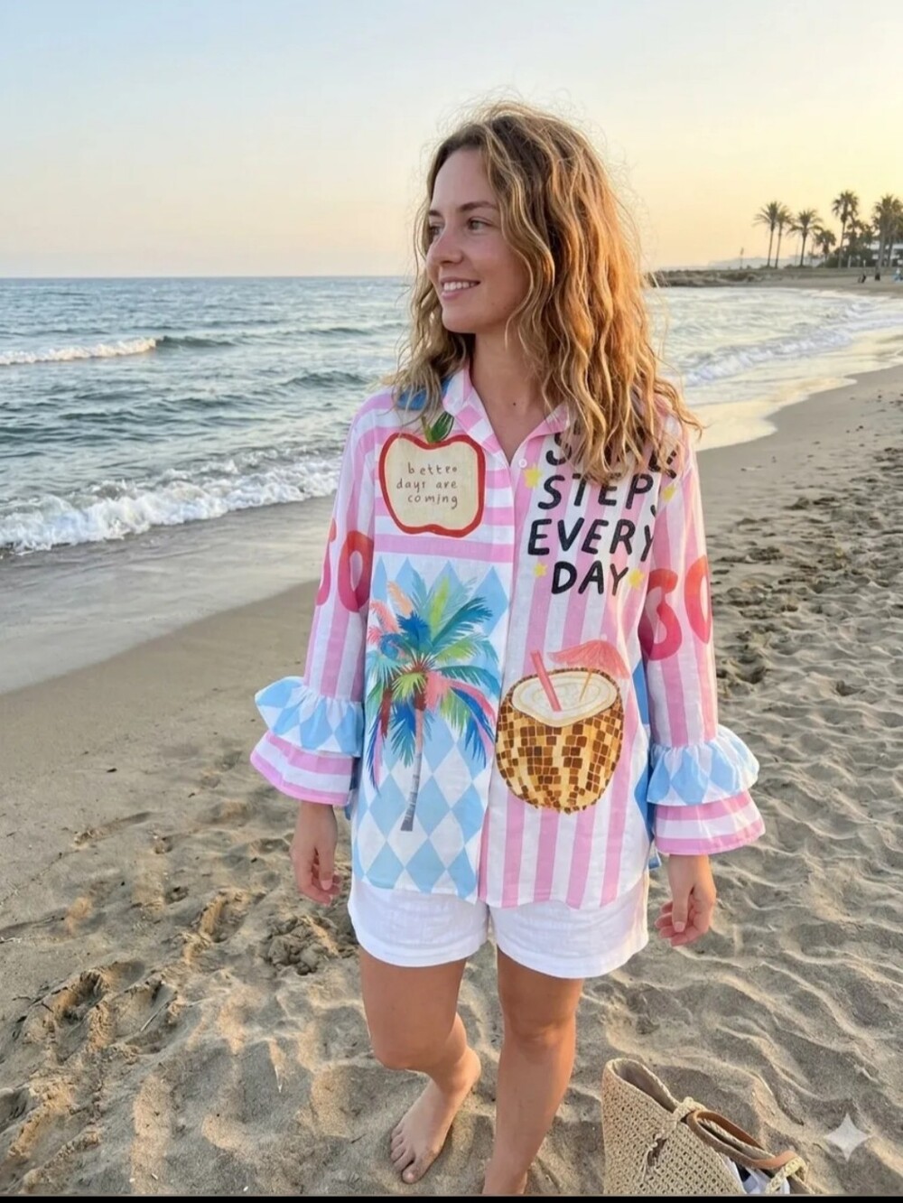 Kids Pink Patterned Pajama Top with Tropical Print